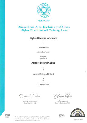 Certificate: Higher Diploma in Science in Computing (Software Development)