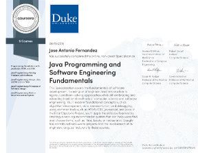 Certificate: Java Programming and Software Engineering Fundamentals
