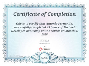 Certificate: The Web Developer Bootcamp