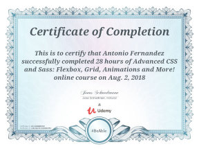 Certificate: Advanced CSS and Sass: Flexbox, Grid, Animations and More!