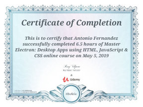 Certificate: Master Electron: Desktop&nbsp;Apps with HTML, JavaScript & CSS