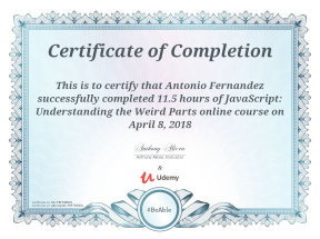 Certificate: JavaScript:&nbsp;Understanding the Weird Parts