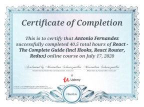 Certificate: React The&nbsp;Complete&nbsp;Guide